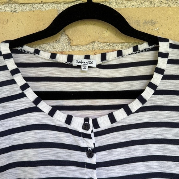 Splendid Navy Blue and White Striped Long Sleeve Tshirt - Picture 2 of 5